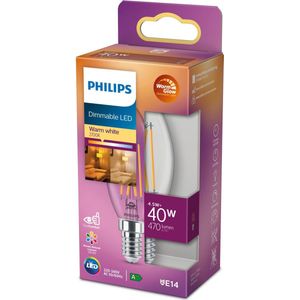 Philips - LED Kaars E14 - Dimbaar - Warm Wit - Glashelder Design