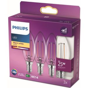 Philips LED lamp E14 | Kaars B35 | Filament | 2700K | 2W (25W) 3 stuks