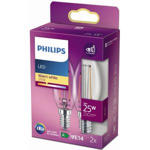 Philips LED Kaars Transparant - 25 W E14 - warmwit licht - 2 stuks