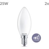 Philips - LED Kaars Mat - Warmwit Licht - E14 - 2 Stuks