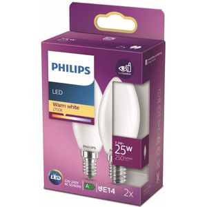 Philips LED-kaarslamp 2-pack - Warmwit licht - E14 - 25 W - Mat - Energiezuinige LED-verlichting
