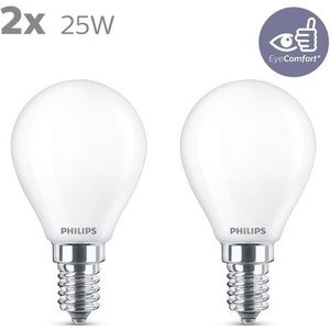 Philips energiezuinige LED Kogellamp Mat - 25 W - E14 - warmwit licht - 2 stuks - Bespaar op energiekosten