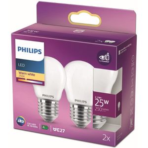 Philips energiezuinige LED Kogellamp Mat - 25 W - E27 - warmwit licht - 2 stuks - Bespaar op energiekosten