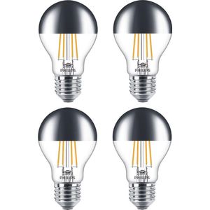 4 stuks Philips LED kopspiegellamp zilver E27 7.2W 650lm 2700K dimbaar A60