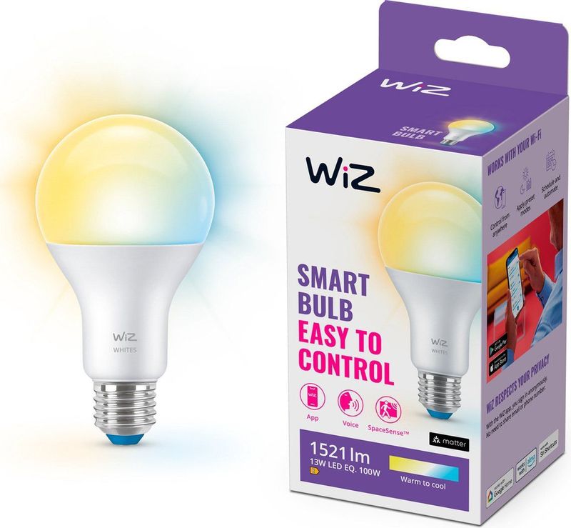 WiZ Lamp Slimme LED Verlichting - Warm- tot Koelwit Licht - E27 - 100W - Mat - Wi-Fi