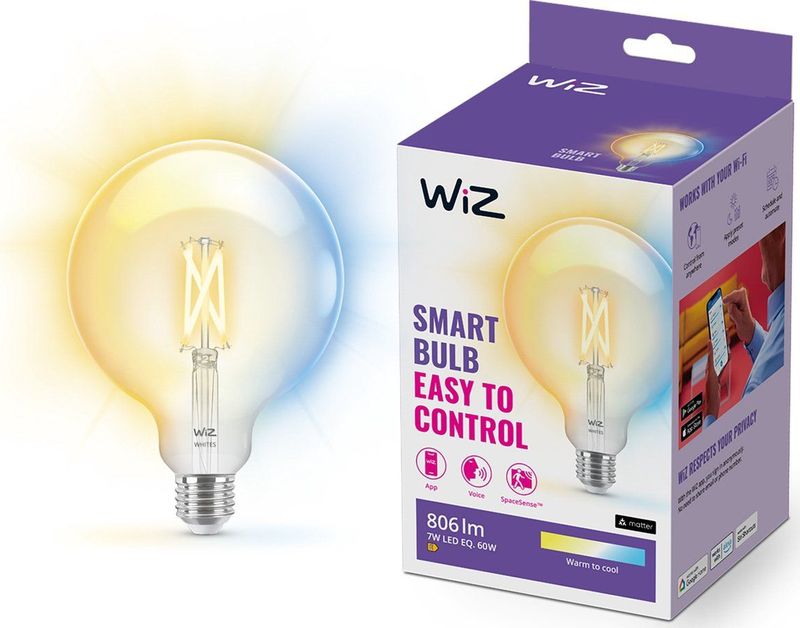 WiZ Globe Filament Slimme LED Verlichting - Warm- tot Koelwit Licht - E27 - 60W - 125 mm - Transparant - Wi-Fi