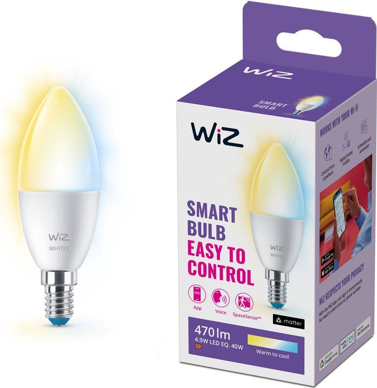 WiZ Kaarslamp Slimme LED Verlichting - Warm- tot Koelwit licht - E14 - 40W - Wi-Fi