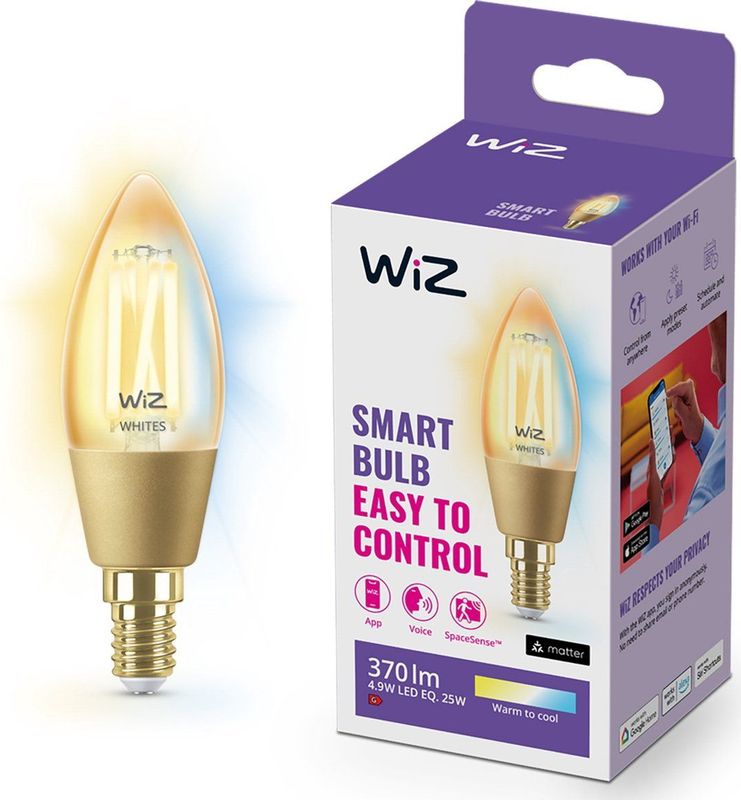 WiZ - Filament Kaarslamp - Slimme LED Verlichting - Goud - E14 Fitting