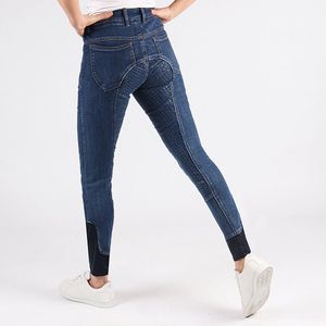 Denim Rijbroek - Middelhoge Taille - Licht Elastische Stof - Jeanspockets - Siliconen Zitvlak