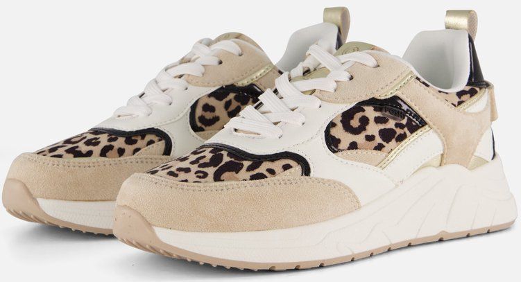 POSH by Poelman Leopard Sneakers - Beige - Textiel