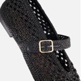 Cellini Ballerina's - Zwart - Raffia - Gespsluiting - Rubber Zool