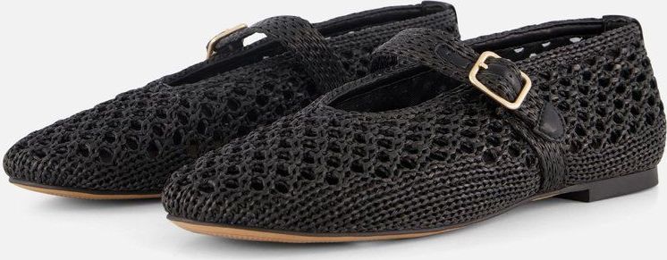 Cellini Ballerina's - Zwart - Raffia - Gespsluiting - Rubber Zool