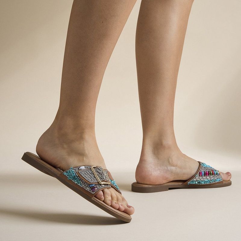 Ann Rocks - Slippers - Bruin - Synthetisch - Platte Zool van Rubber