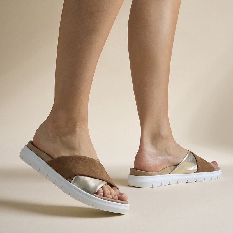 Feyn - Abby14 Slippers - Cognac - Leer - Synthetische Voering - Rubber Zool