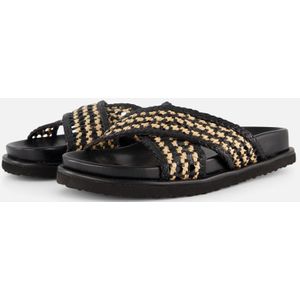 Cellini - Raffia Slippers - Zwart - Textiel