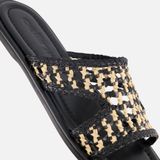 Cellini - Raffia Slippers - Zwart - Textiel - Rubber Zool