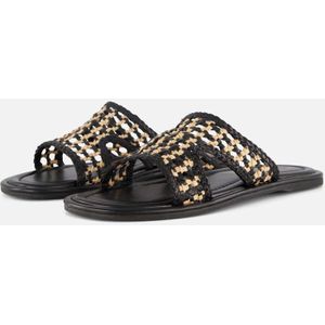 Cellini - Raffia Slippers - Zwart - Textiel - Rubber Zool