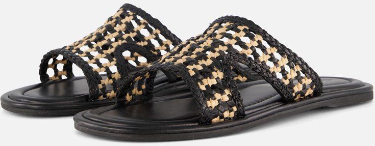 Cellini - Raffia Slippers - Zwart - Textiel - Rubber Zool