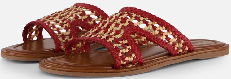 Cellini - Raffia Slippers - Rood - Textiel - Rubber Zool