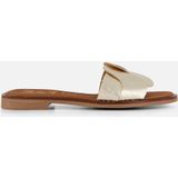 Oh My Sandals Slippers - Goud - Leer - Gekruiste Bandjes - Gespsluiting
