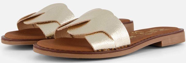 Oh My Sandals Slippers - Goud - Leer - Gekruiste Bandjes - Gespsluiting