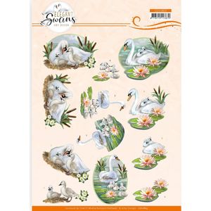 3D Cutting Sheet -Amy Design - Elegant Swans - Swans Family 10 stuks