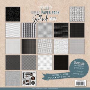 Cdejpp001 Card deco Jumbo Paper pack - Black dots - 305x305mm 16 vel dubbelzijdige vellen