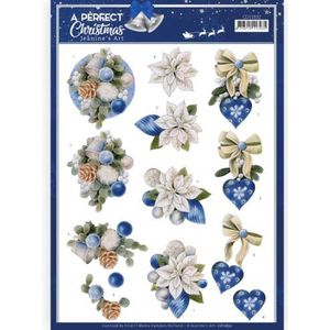 Cd11832 3D Knipvel - Jeanines Art - A Perfect Christmas - Blue Christmas Flowers