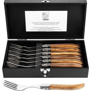 Laguiole Style de Vie - Vorken Luxury Line - 6-delig - Olijfhout - Roestvrij Staal - Houten Geschenkverpakking