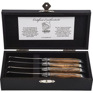 Laguiole Style de Vie - Luxury Line - Botermessen - Houtkleurig - Olijfhout - Set van 4