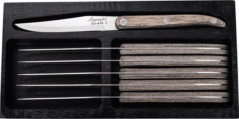 Laguiole Style de Vie - Innovation Line - Steakmes - Grijs - RVS - Pakka Hout - 6-Delig