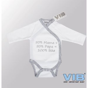 VIB® - Rompertje (overslag) Luxe Katoen - 50% papa en 50% mama = 100% ikke (Wit) - Babykleertjes - romper - rompertjes - rompertjes met tekst - baby cadeau - baby aankondiging - overslagromper