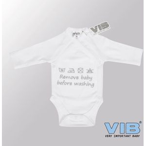 VIB® - Rompertje (overslag) Luxe Katoen - Remove Baby before washing (Wit) - Babykleertjes - romper - rompertjes - rompertjes met tekst - baby cadeau - baby aankondiging - overslagromper