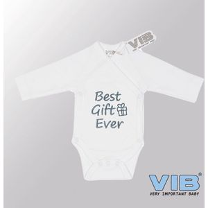 VIB® - Rompertje (overslag) Luxe Katoen - Beste Gift Ever (Wit-Zilver) - Babykleertjes - romper - rompertjes - rompertjes met tekst - baby cadeau - baby aankondiging - overslagromper