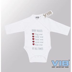 VIB® - Rompertje (overslag) Luxe Katoen - Baby Rules (Wit) - Babykleertjes - romper - rompertjes - rompertjes met tekst - baby cadeau - baby aankondiging - overslagromper