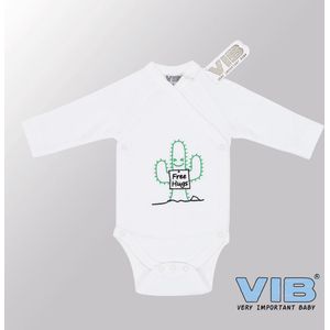 VIB® - Rompertje (overslag) Luxe Katoen - Free Hugs Cactus (Wit) - Babykleertjes - romper - rompertjes - rompertjes met tekst - baby cadeau - baby aankondiging - overslagromper