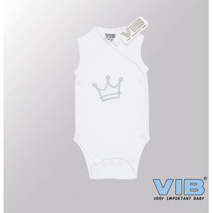 VIB® - Rompertje (overslag) Luxe Katoen - Kroontje Zonder Mouw (Wit) - Babykleertjes - romper - rompertjes - rompertjes met tekst - baby cadeau - baby aankondiging - overslagromper