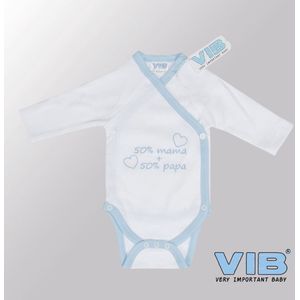 VIB® - Rompertje (overslag) Luxe Katoen - 50% Mama + 50% Papa (Wit-Blauw) - Babykleertjes - romper - rompertjes - rompertjes met tekst - baby cadeau - baby aankondiging - overslagromper