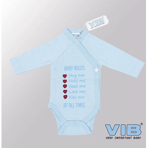 VIB® - Rompertje (overslag) Luxe Katoen - Baby Rules (Blauw) - Babykleertjes - romper - rompertjes - rompertjes met tekst - baby cadeau - baby aankondiging - overslagromper