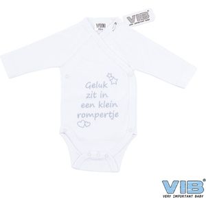 VIB® - Rompertje (overslag) Luxe Katoen - Geluk zit in een klein rompertje (Wit) - Babykleertjes - romper - rompertjes - rompertjes met tekst - baby cadeau - baby aankondiging - overslagromper