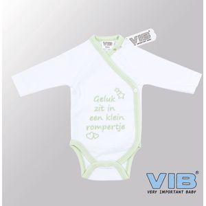 VIB® - Rompertje (overslag) Luxe Katoen - Geluk zit in een klein rompertje (Wit-Mint) - Babykleertjes - romper - rompertjes - rompertjes met tekst - baby cadeau - baby aankondiging - overslagromper