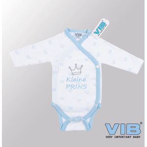 VIB® - Rompertje (overslag) Luxe Katoen - Kleine Prins Kroontjes (Wit-Blauw) - Babykleertjes - romper - rompertjes - rompertjes met tekst - baby cadeau - baby aankondiging - overslagromper
