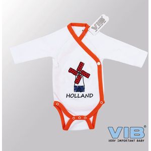 VIB® - Rompertje (overslag) Luxe Katoen - HOLLAND Met Molen (Wit-Oranje) - WK voetbal 2026 - WK voetbal versiering - Olympische spelen - Babykleertjes - romper - rompertjes - rompertjes met tekst - baby cadeau - baby aankondiging - overslagromper