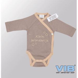 VIB® - Rompertje (overslag) Luxe Katoen - Klein Wondertje (Bruin) - Babykleertjes - romper - rompertjes - rompertjes met tekst - baby cadeau - baby aankondiging - overslagromper