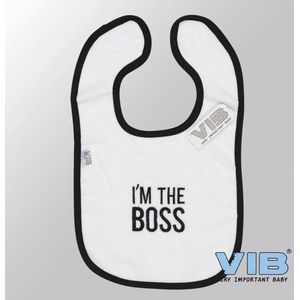 VIB® - Slabbetje Luxe velours - I'm the Boss (Wit) - Babykleertjes - Slabbetjes - zwangerschap aankondiging - baby aankondiging