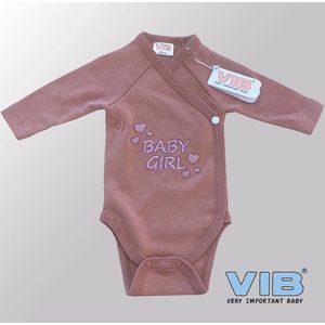 VIB® - Rompertje (overslag) Luxe Katoen - Baby Girl (Oud Roze) - Babykleertjes - romper - rompertjes - rompertjes met tekst - baby cadeau - baby aankondiging - overslagromper
