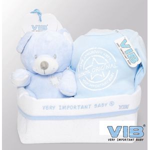 VIB® - Giftset Commodemandje - Boy Bear Blue - Babykleertjes - Baby cadeau - zwangerschap aankondiging - geboorte cadeau