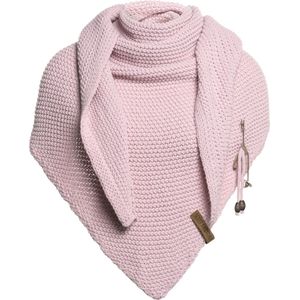 Knit Factory Coco Gebreide Omslagdoek - Driehoek Sjaal Dames - Dames sjaal - Wintersjaal - Stola - Wollen sjaal - Roze sjaal - Roze - 190x85 cm - Inclusief sierspeld