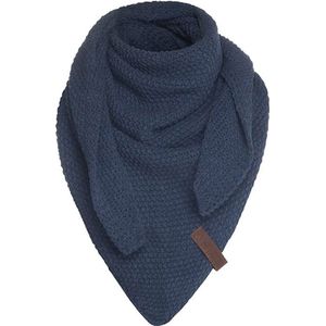 Knit Factory Coco Gebreide Omslagdoek Junior - Kindersjaal - Sjaal meisje - Wintersjaal - Driehoek Sjaal - Stola - Wollen sjaal - Donkerblauwe sjaal - Jeans - 140x60 cm