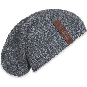 Knit Factory Coco Gebreide Muts Heren & Dames - Sloppy Beanie hat - Antraciet/Licht Grijs - Warme grijs gemêleerde Wintermuts - Unisex - One Size